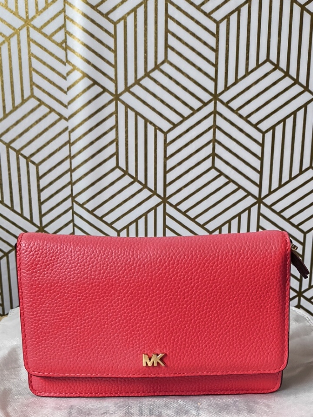 Michael Kors Pink Pebbled Leather Wallet with Gold MK Logo